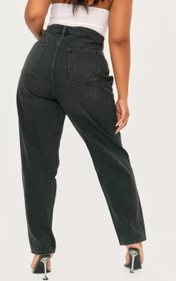 PRETTYLITTLETHING Plus Washed Black High Rise Mom Jeans