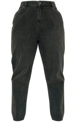 PRETTYLITTLETHING Plus Washed Black High Rise Mom Jeans