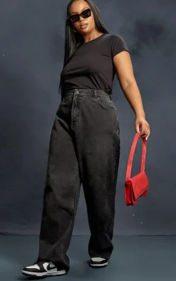 PRETTYLITTLETHING Plus Washed Black High Rise Boyfriend Jeans