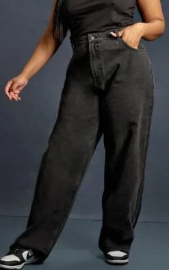 PRETTYLITTLETHING Plus Washed Black High Rise Boyfriend Jeans