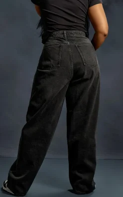 PRETTYLITTLETHING Plus Washed Black High Rise Boyfriend Jeans