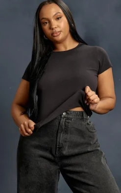 PRETTYLITTLETHING Plus Washed Black High Rise Boyfriend Jeans