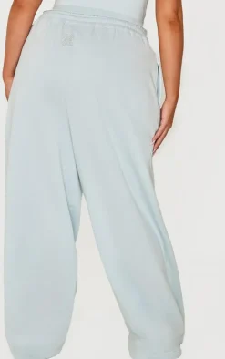 PRETTYLITTLETHING Plus Washed Blue Embroidered Wide Leg Sweatpants