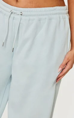 PRETTYLITTLETHING Plus Washed Blue Embroidered Wide Leg Sweatpants