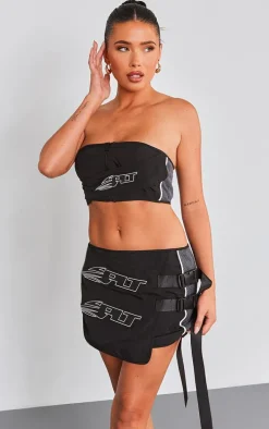 PRETTYLITTLETHING Premium Black Motocross Zip Bandeau