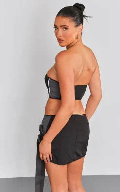 PRETTYLITTLETHING Premium Black Motocross Zip Bandeau