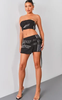 PRETTYLITTLETHING Premium Black Motocross Zip Bandeau