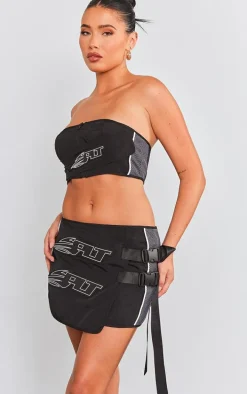 PRETTYLITTLETHING Premium Black Motocross Wrap Buckle Front Micro Mini Skirt
