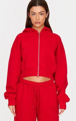 PRETTYLITTLETHING Red Borg Graphic Zip Up Hoodie