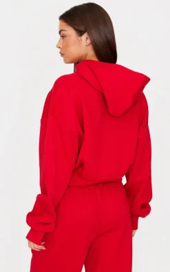 PRETTYLITTLETHING Red Borg Graphic Zip Up Hoodie