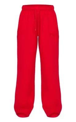 PRETTYLITTLETHING Red Borg Graphic Wide Leg Sweatpants