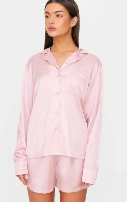 PRETTYLITTLETHING Rose Gold Satin Short Pj Set