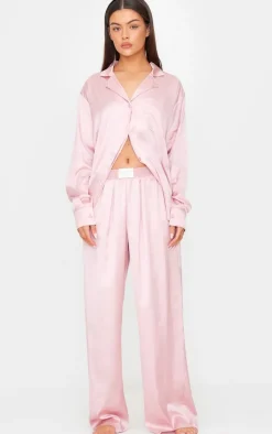 PRETTYLITTLETHING Rose Gold Satin Long Pj Set