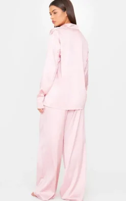 PRETTYLITTLETHING Rose Gold Satin Long Pj Set