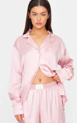 PRETTYLITTLETHING Rose Gold Satin Long Pj Set