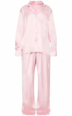 PRETTYLITTLETHING Rose Gold Satin Long Pj Set