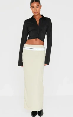 PRETTYLITTLETHING Sage Contrast Foldover Waistband Maxi Skirt