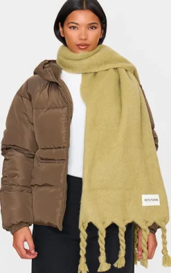 PRETTYLITTLETHING Sage Tab Fuzzy Blanket Scarf