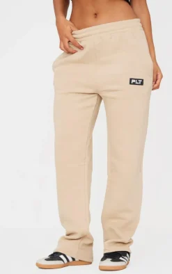 PRETTYLITTLETHING Sand Badge Detailed Straight Leg Sweatpants