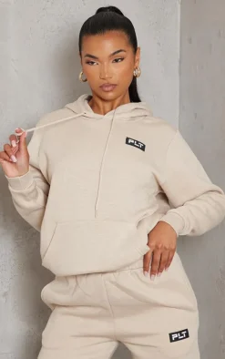 PRETTYLITTLETHING Sand Logo Badge Detail Oversized Hoodie