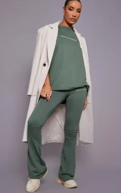 PRETTYLITTLETHING Sea Green Print Flared Pants