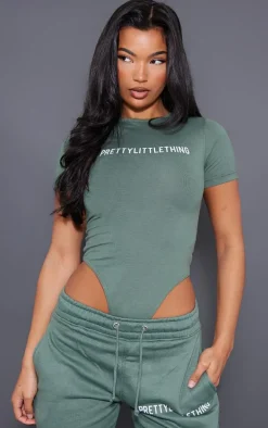PRETTYLITTLETHING Sea Green Logo Short Sleeved Bodysuit