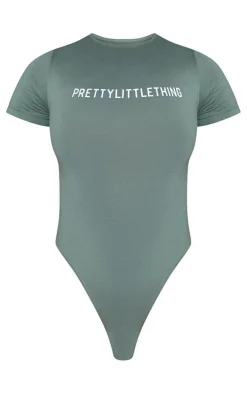 PRETTYLITTLETHING Sea Green Logo Short Sleeved Bodysuit