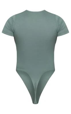 PRETTYLITTLETHING Sea Green Logo Short Sleeved Bodysuit