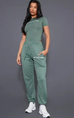 PRETTYLITTLETHING Sea Green Logo High Waisted Cuffed Sweatpant