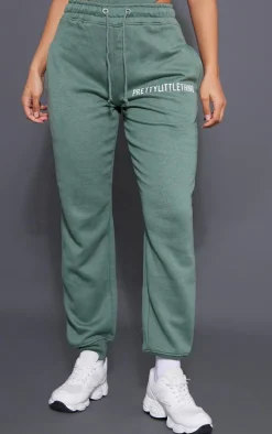 PRETTYLITTLETHING Sea Green Logo High Waisted Cuffed Sweatpant