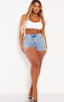 PRETTYLITTLETHING Shape Acid Blue Wash Ripped Denim Shorts