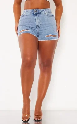 PRETTYLITTLETHING Shape Acid Blue Wash Ripped Denim Shorts