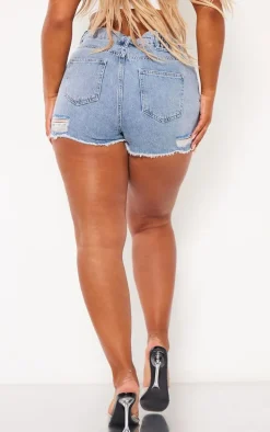 PRETTYLITTLETHING Shape Acid Blue Wash Ripped Denim Shorts