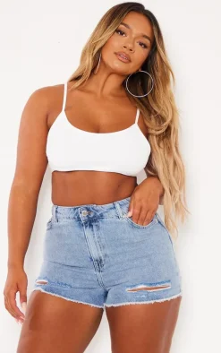PRETTYLITTLETHING Shape Acid Blue Wash Ripped Denim Shorts