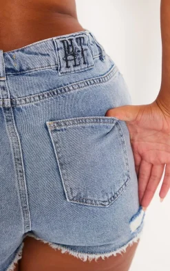 PRETTYLITTLETHING Shape Acid Blue Wash Ripped Denim Shorts