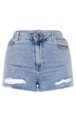 PRETTYLITTLETHING Shape Acid Blue Wash Ripped Denim Shorts