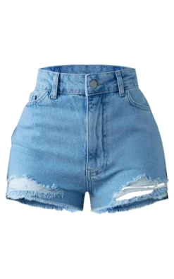 PRETTYLITTLETHING Shape Bleach Wash Ripped Denim Shorts