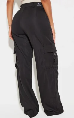 PRETTYLITTLETHING Shape Black Buckle Detail Cargo Wide Leg Pants