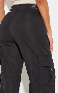 PRETTYLITTLETHING Shape Black Buckle Detail Cargo Wide Leg Pants