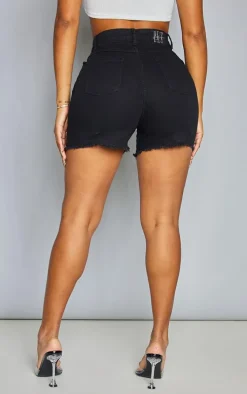 PRETTYLITTLETHING Shape Black Denim High Waisted Mom Shorts