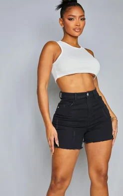 PRETTYLITTLETHING Shape Black Denim High Waisted Mom Shorts