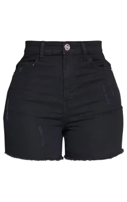 PRETTYLITTLETHING Shape Black Denim High Waisted Mom Shorts