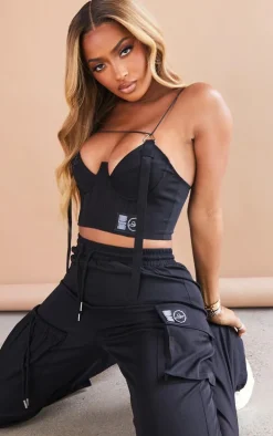 PRETTYLITTLETHING Shape Black Buckle Detail Cargo Corset