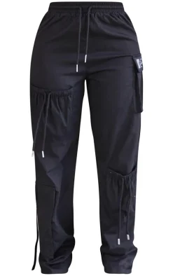 PRETTYLITTLETHING Shape Black Cargo Pocket Detail Wide Leg Sweatpants