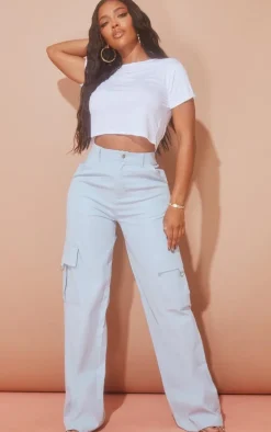 PRETTYLITTLETHING Shape Baby Blue Buckle Detail Cargo Wide Leg Pants