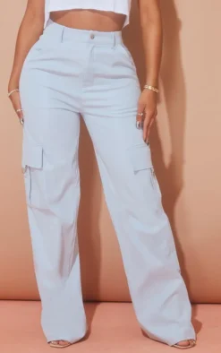PRETTYLITTLETHING Shape Baby Blue Buckle Detail Cargo Wide Leg Pants