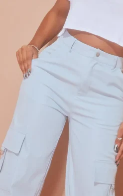 PRETTYLITTLETHING Shape Baby Blue Buckle Detail Cargo Wide Leg Pants