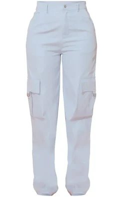 PRETTYLITTLETHING Shape Baby Blue Buckle Detail Cargo Wide Leg Pants