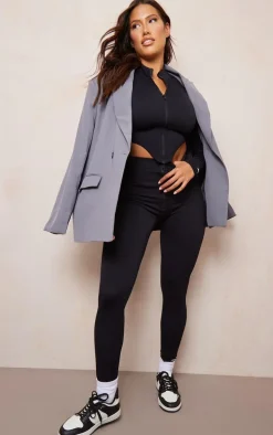 PRETTYLITTLETHING Shape Black Zip Front Contour Leggings