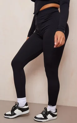 PRETTYLITTLETHING Shape Black Zip Front Contour Leggings